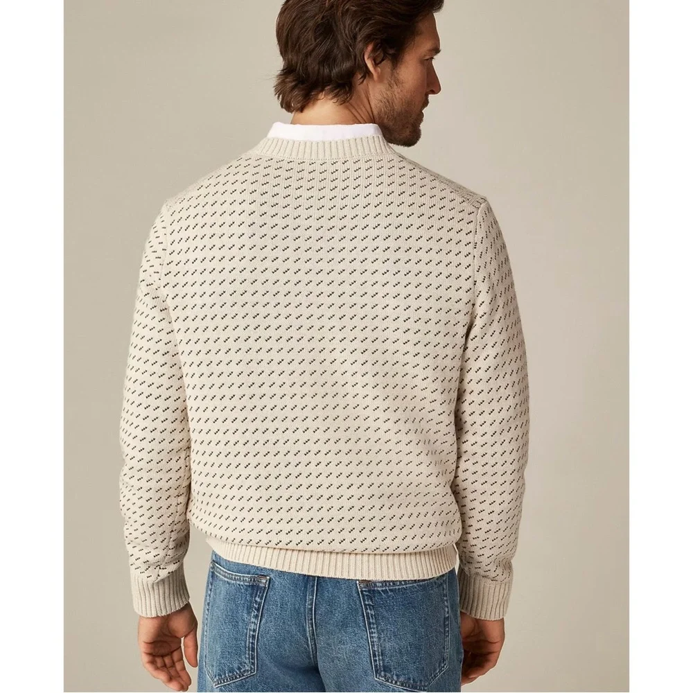 NWT J. Crew Heritage Cotton Sweater Bird's-eye Stitch Hthr Sand Inky Mocha